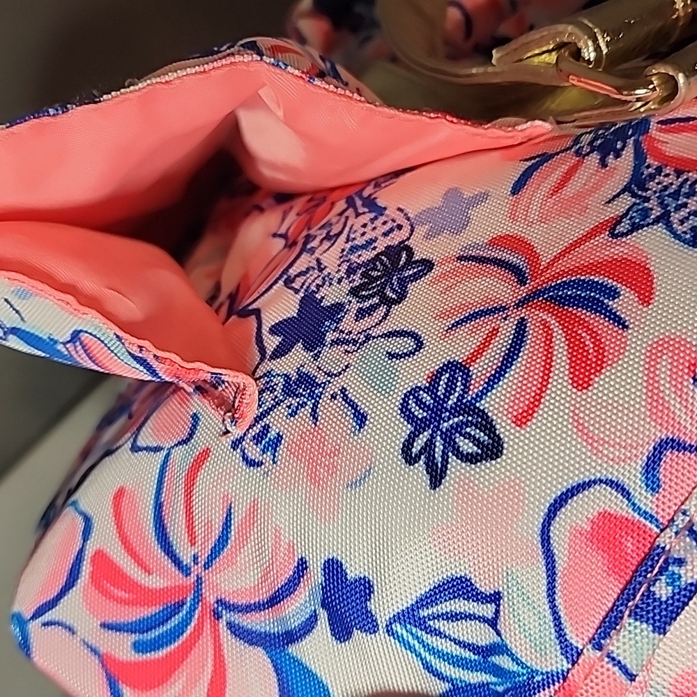 Lilly Pulitzer Pink and Blue Floral Bag with Gold Straps- NWOT - Picture 11 of 11